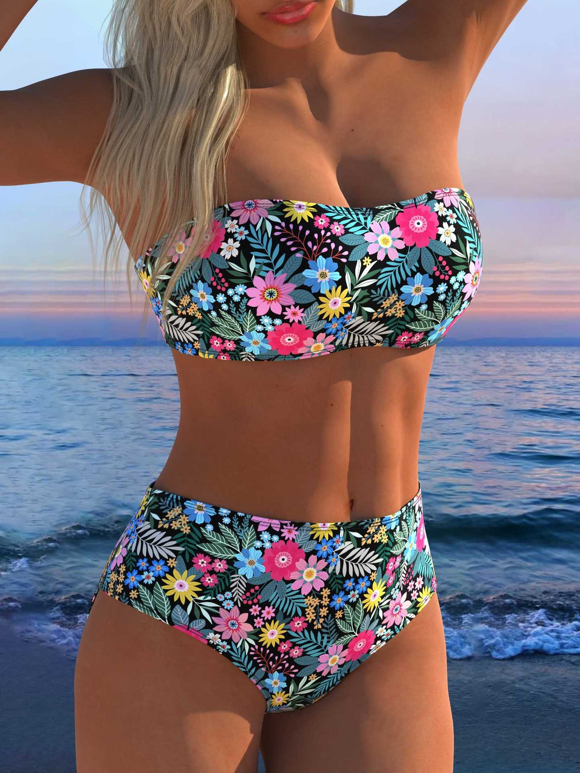 Ladies Bandeau Bikini Set with animal print and high waistband Mune Fashion