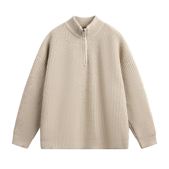Unisex Oversized Chunky Knit Sweater with Half Zipper and Stand-Up Collar Mune Fashion