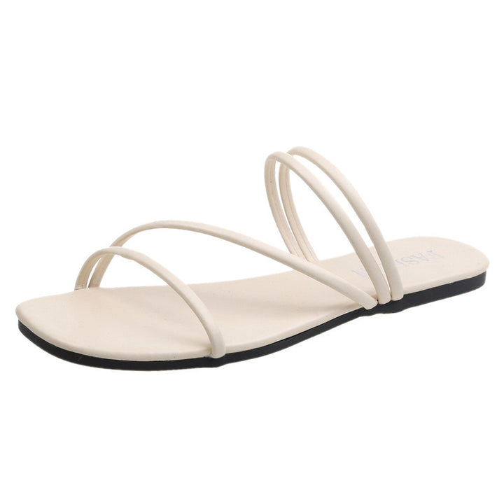 Women's minimalistic slip-on sandals with delicate loop straps and padded comfort footbed Mune Fashion