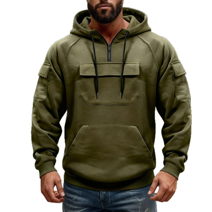 Men's functional hoodie with half front zipper, applied front pocket with flap and kangaroo pocket Mune Fashion