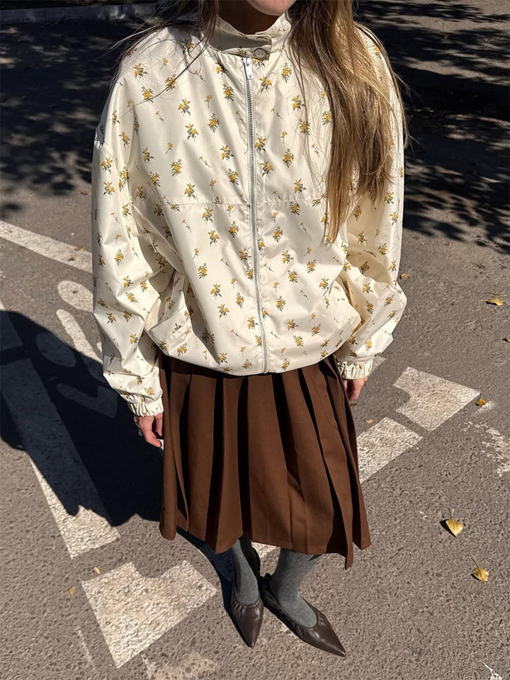 Women's lightweight floral bomber jacket with stand-up collar and elastic hem Mune Fashion