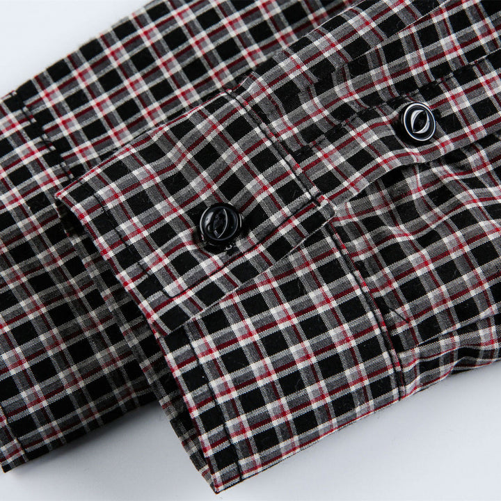 Men's Boxy Overshirt in a fine check pattern with a continuous button placket and a patch chest pocket Mune Fashion