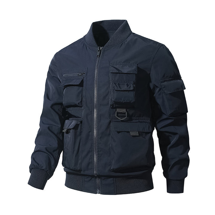 Men's Tactical Bomber Jacket in Field Look with Modular Outer Pockets and Elastic Hem Mune Fashion