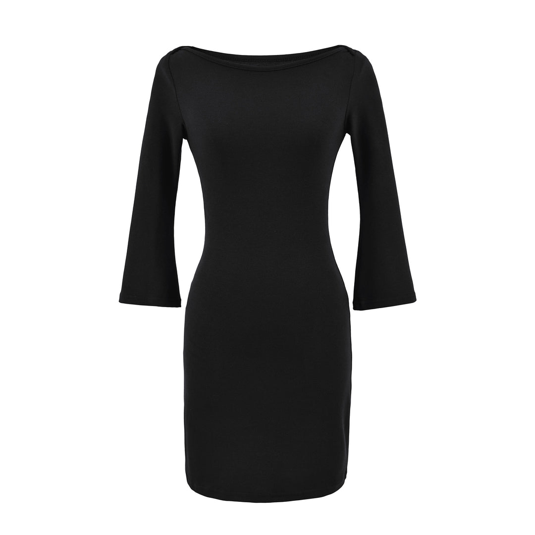 Women's Figure-Hugging Midi Dress with Wide Round Neck and Bell Sleeves Mune Fashion