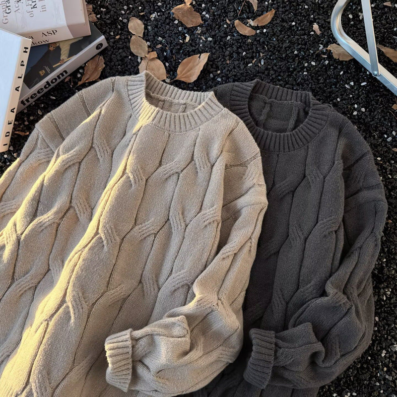 Women Chunky Knit Oversized Cable Knit Sweater with Cropped Hem Mune Fashion