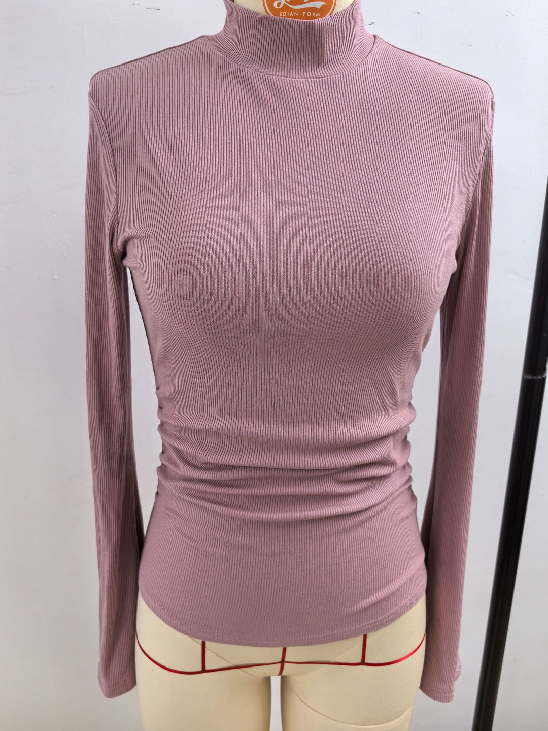 Women's Ribbed Long Sleeve Top with Stand-Up Collar, Trumpet Sleeves, and Fitted Cut Mune Fashion