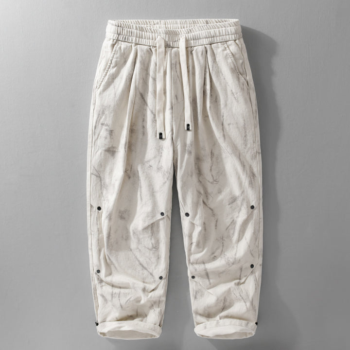 Men's Wide Baggy Cargo Pants with Marble Print and Drawstring Mune Fashion