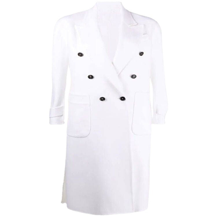 Women Double-breasted Midi Coat in Modern Tailoring with Extended Lapels and Patch Pockets Mune Fashion