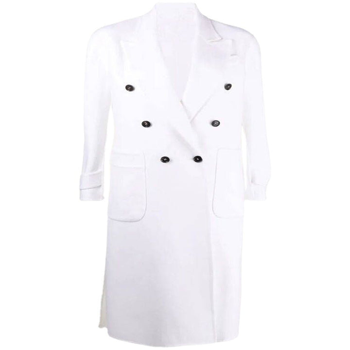 Women Double-breasted Midi Coat in Modern Tailoring with Extended Lapels and Patch Pockets Mune Fashion