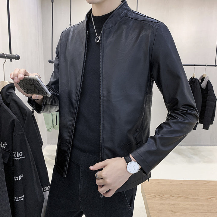 Men's Fashion Leather Jacket with Stylish Collar Mune Fashion