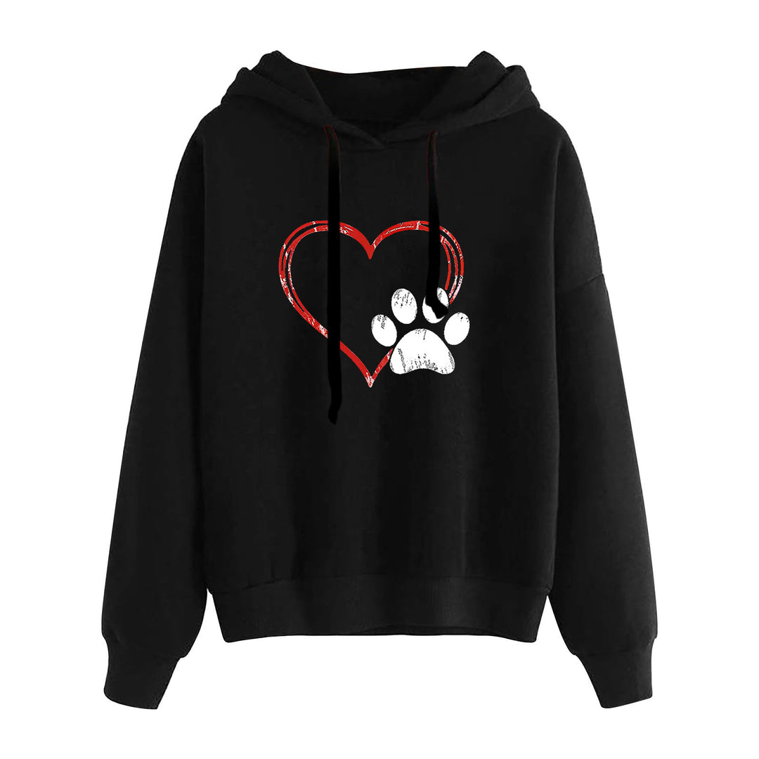 Women's casual oversized hoodie with heart and paw print, drawstring and ribbed cuffs Mune Fashion