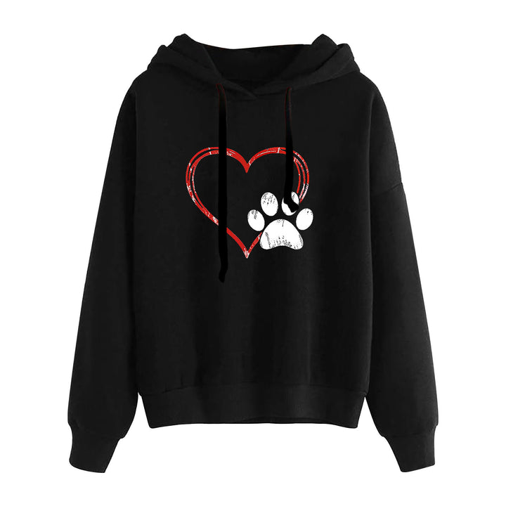 Women's casual oversized hoodie with heart and paw print, drawstring and ribbed cuffs Mune Fashion