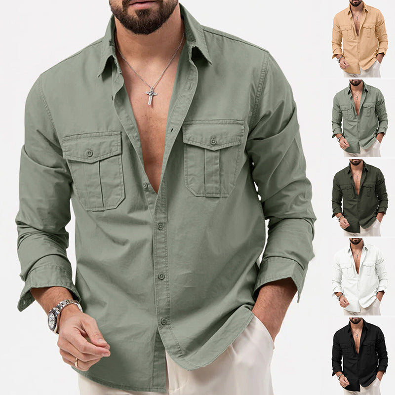 Men's nan legeres cotton twill shirt with patch breast pockets and kent collar Mune Fashion