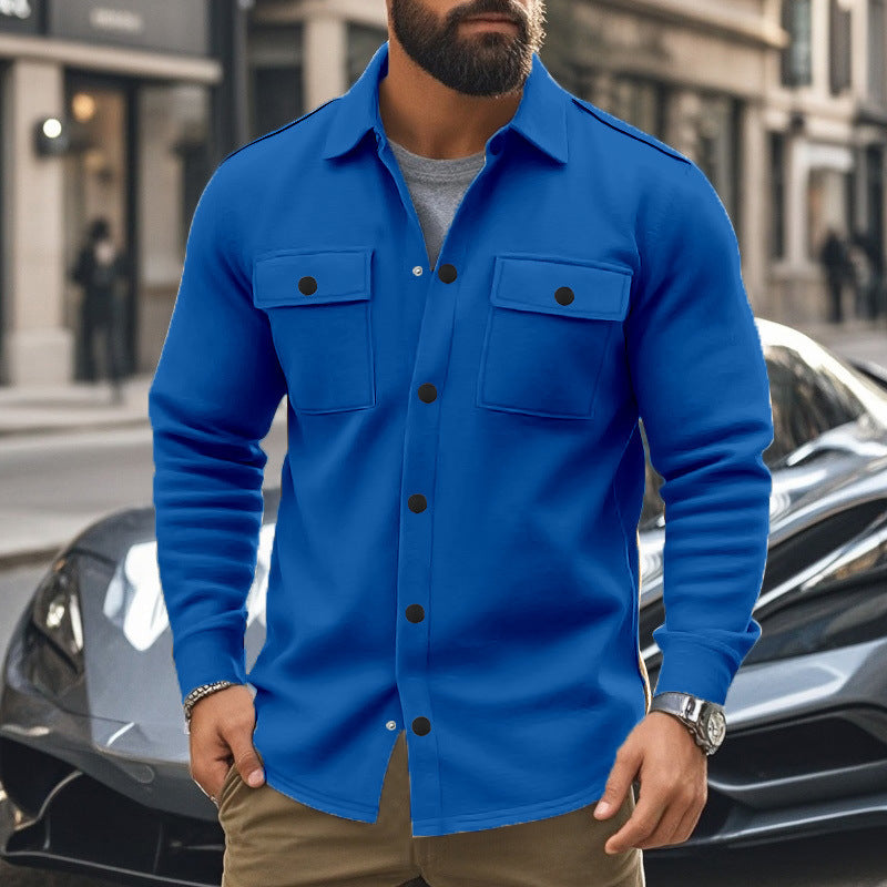 Men's fashionable overshirt jacket in felt look with patch breast pockets and visible snap button placket Mune Fashion
