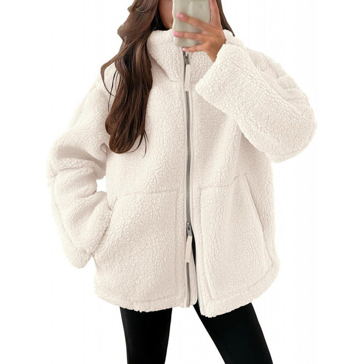 Mune | Women's Cozy Teddy Fur Jacket with High Collar and Zipper