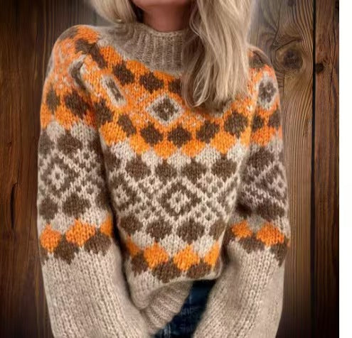 Women's cozy Norwegian knit sweater with stand-up collar and oversized fit Mune Fashion