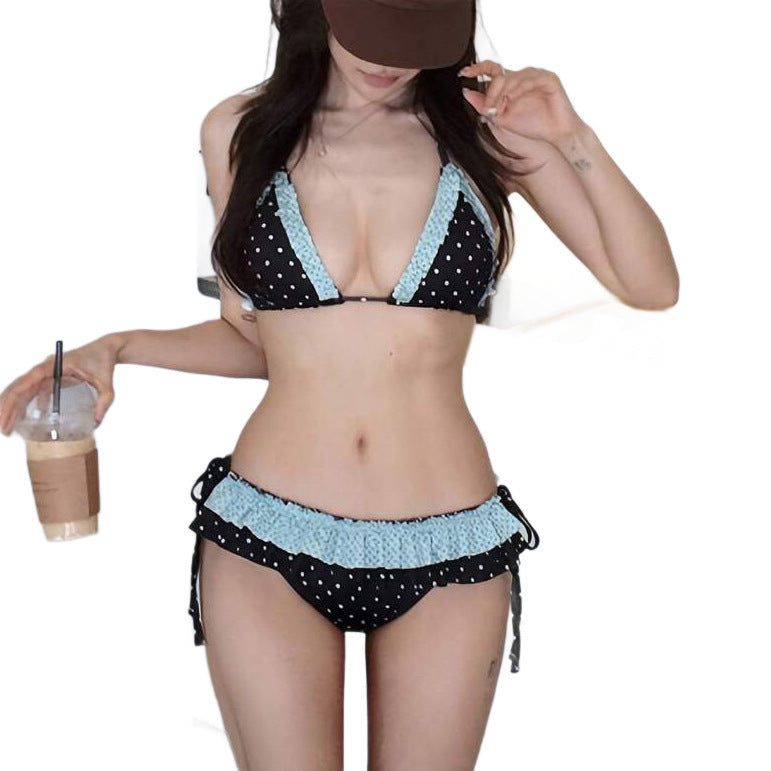 Women's Triangle Bikini with Ruffles and Decorative Design Mune Fashion