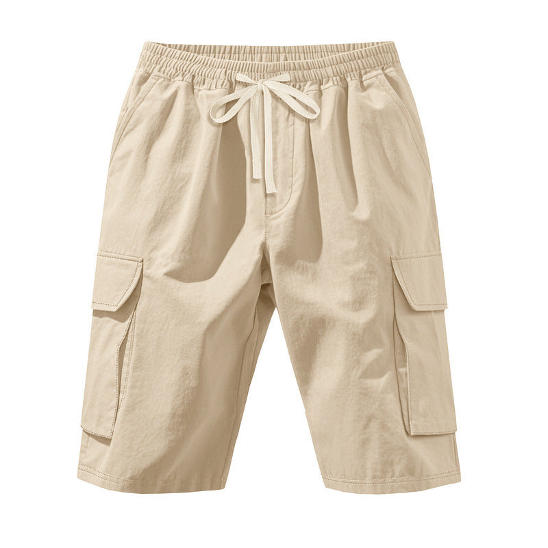 Men's knee-length utility shorts made of lightweight cotton blend with elastic drawstring waistband and patch flap pockets Mune Fashion