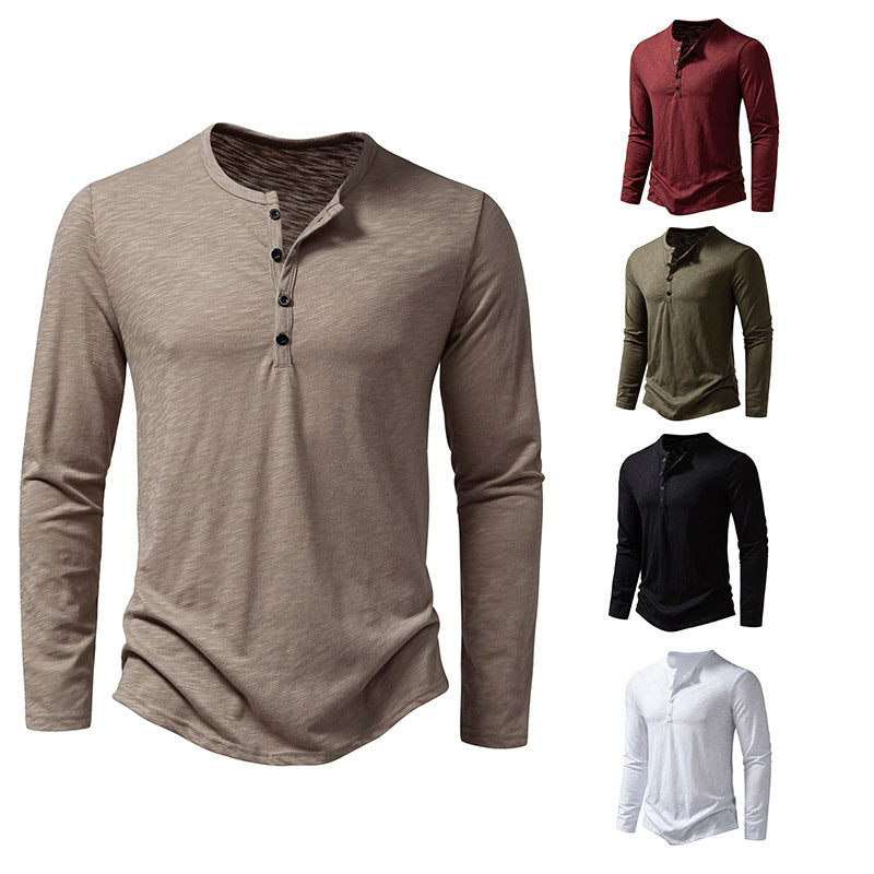 Men's fine knit Henley with round neck, concealed button placket and fitted silhouette Mune Fashion