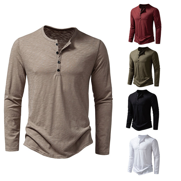 Men's fine knit Henley with round neck, concealed button placket and fitted silhouette Mune Fashion