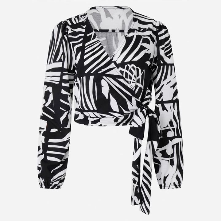 Women's short wrap blouse with V-neck and fitted tie belt Mune Fashion