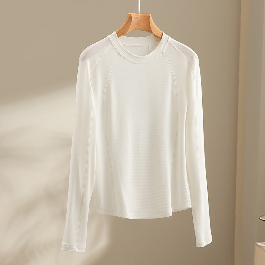 Women's Lightweight Long Sleeve Fine Knit Top with Raglan Sleeves and Round Neck Mune Fashion