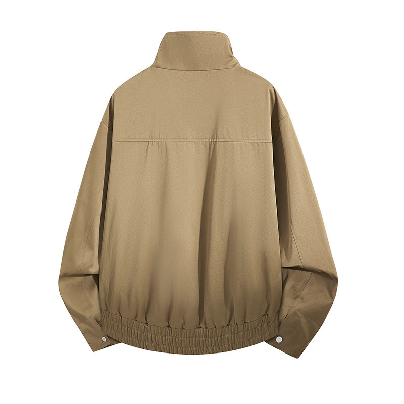 Men's Lightweight Utility Blouson Jacket with Stand Collar and Elastic Hem Mune Fashion