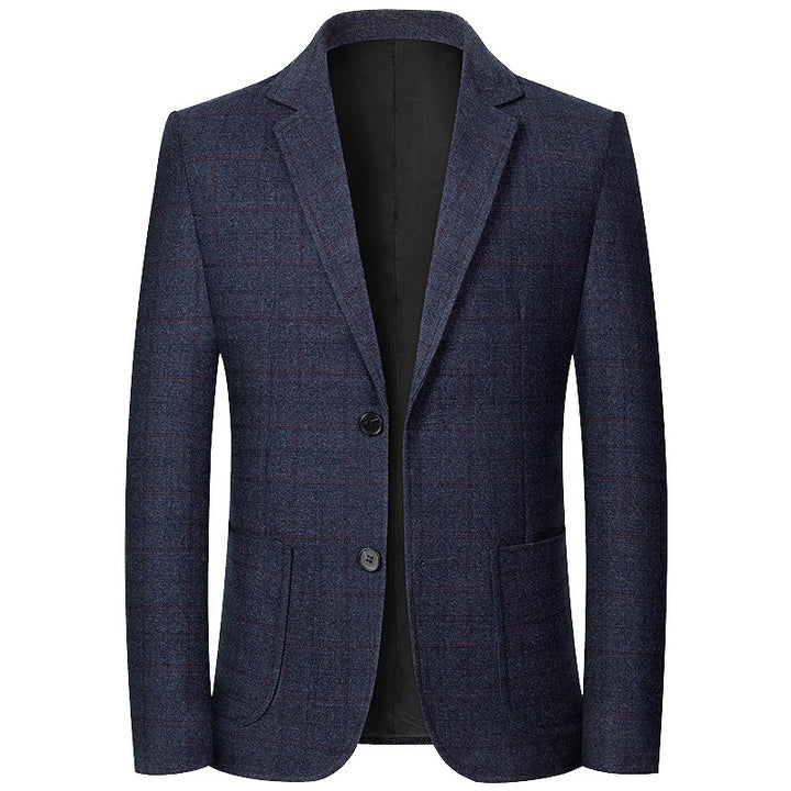 Men's Checked Semi-Structured Casual Blazer Made of Wool Blend with Patch Pockets Mune Fashion