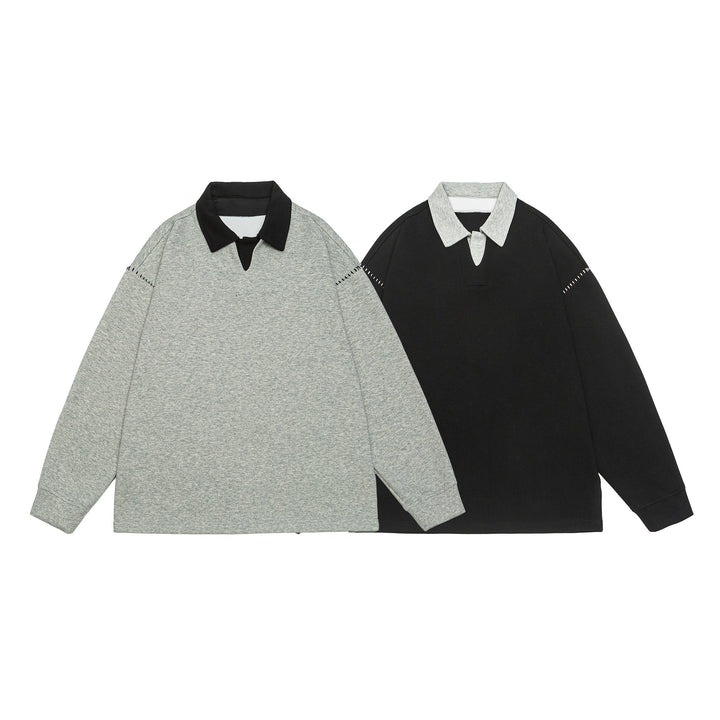 Unisex Oversize Polo collar sweatshirt with contrast collar and decorative perforation Mune Fashion