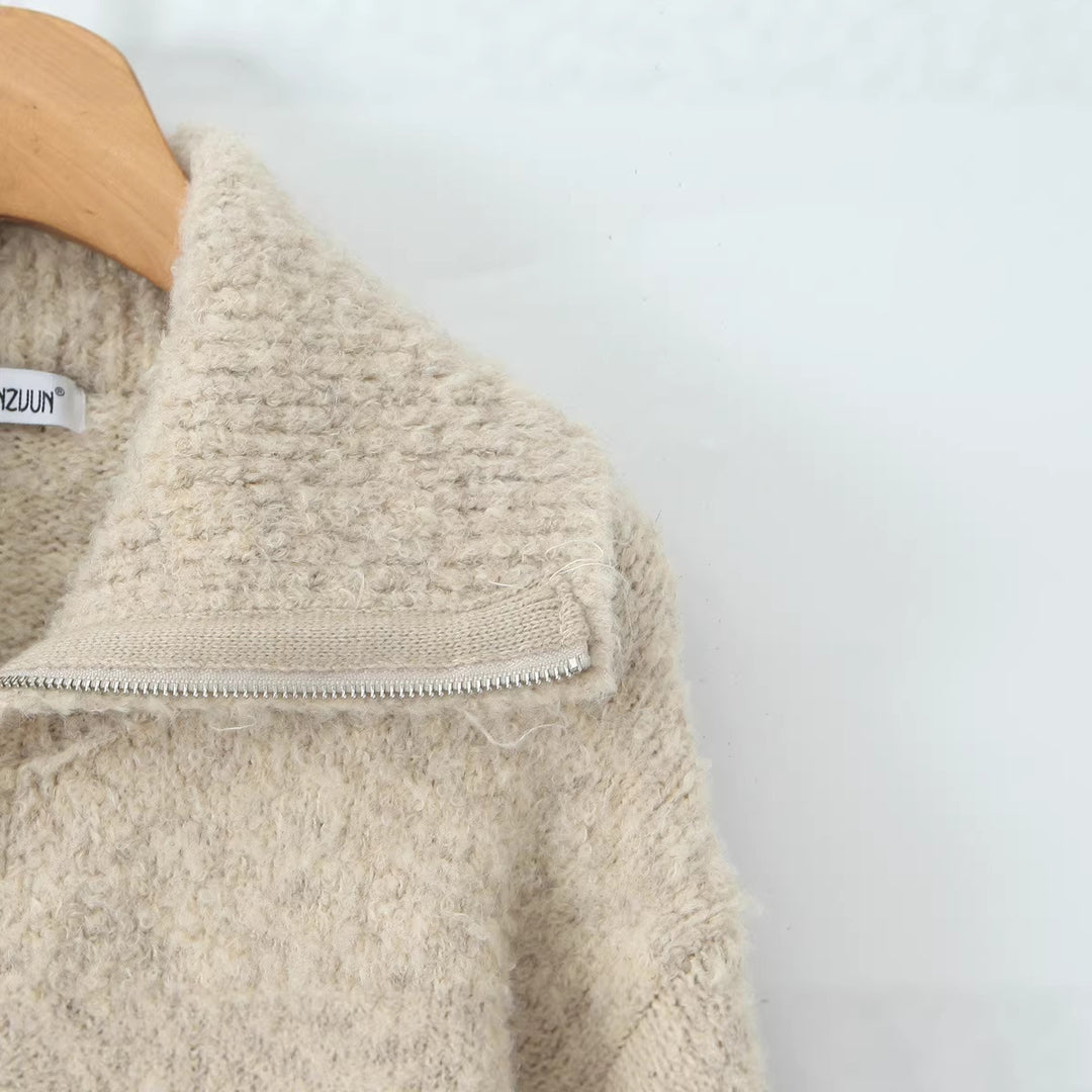 Women's short zippered cardigan with stand-up collar and ribbed hem Mune Fashion