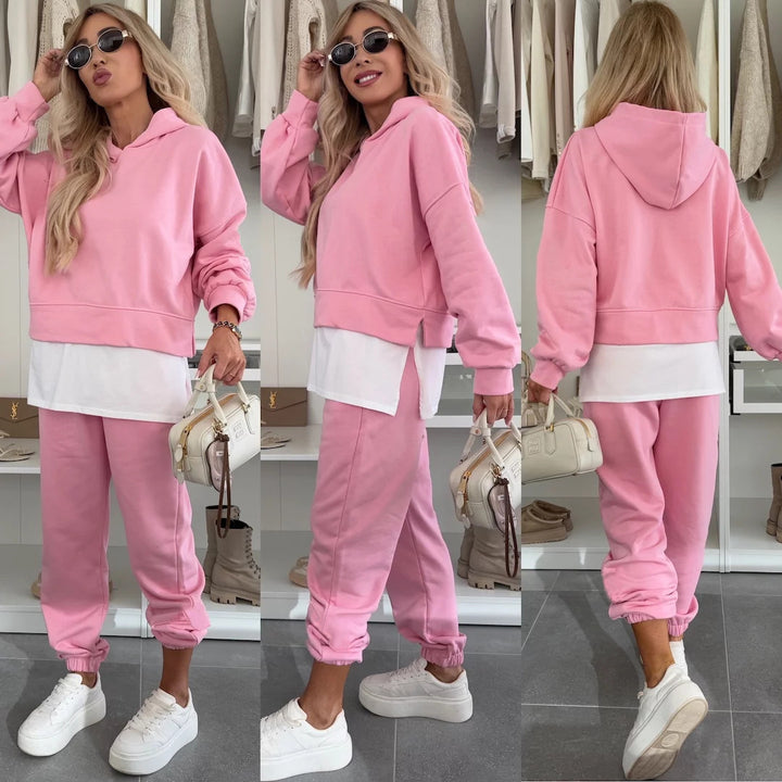 Women's Cropped Hoodie Lounge Set with asymmetrical hem, voluminous raglan sleeves and rolled joggers Mune Fashion