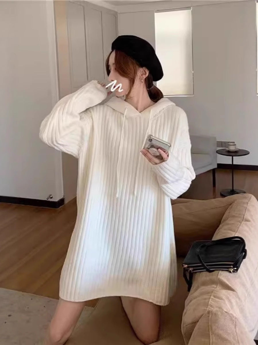 Women’s knitted hoodie dress with ribbed texture and oversized silhouette Mune Fashion
