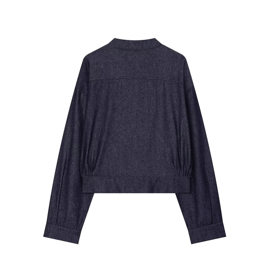 Women's Short Blouson in China Style with Stand-up Collar and Decorative Knot Drune