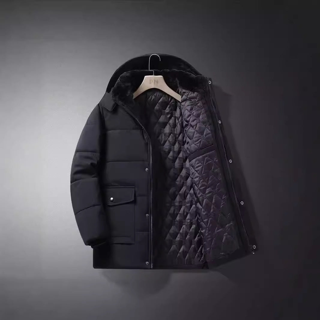 Men's Quilted Thermal Jacket with Padded Interior, Faux Fur Collar and Flap Pockets Mune Fashion