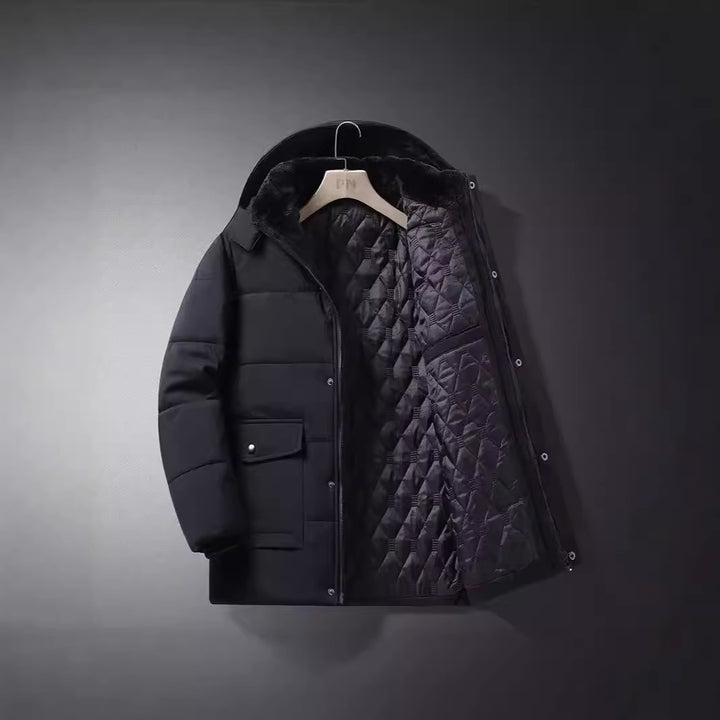 Men's Quilted Thermal Jacket with Padded Interior, Faux Fur Collar and Flap Pockets Mune Fashion