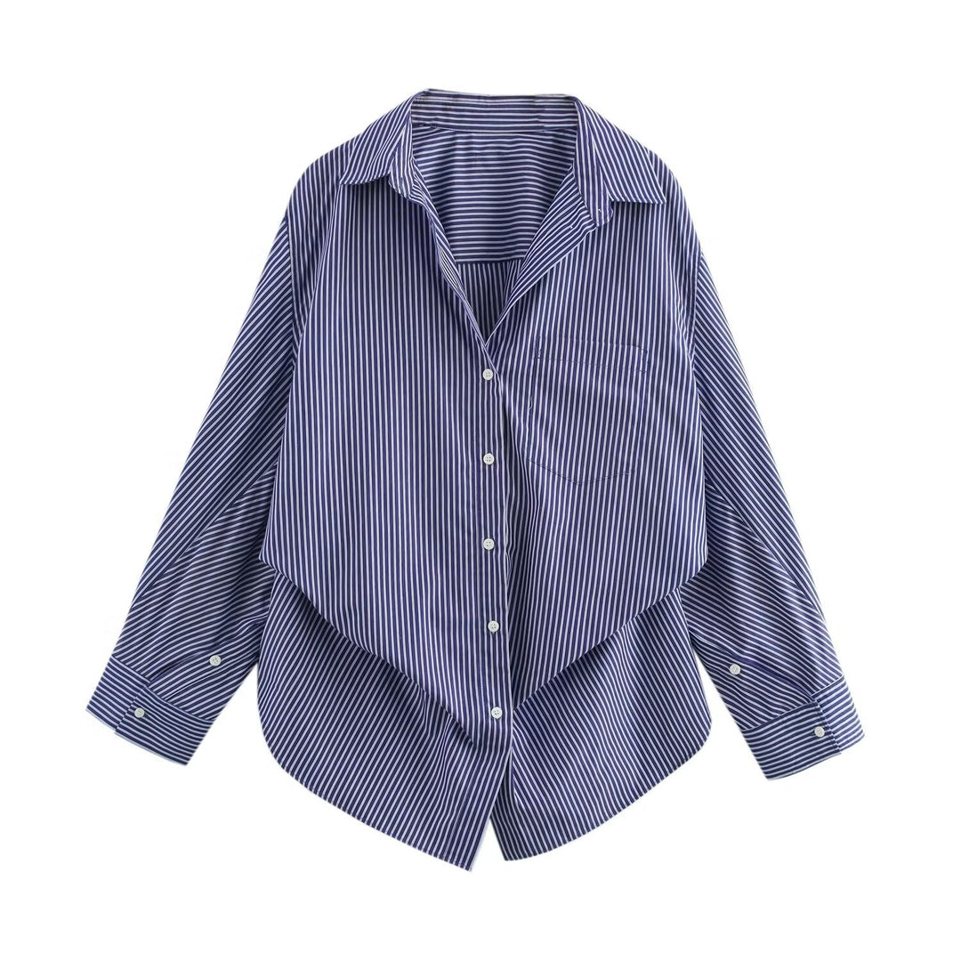 Women's oversized striped shirt with extended back and Kent collar Mune Fashion