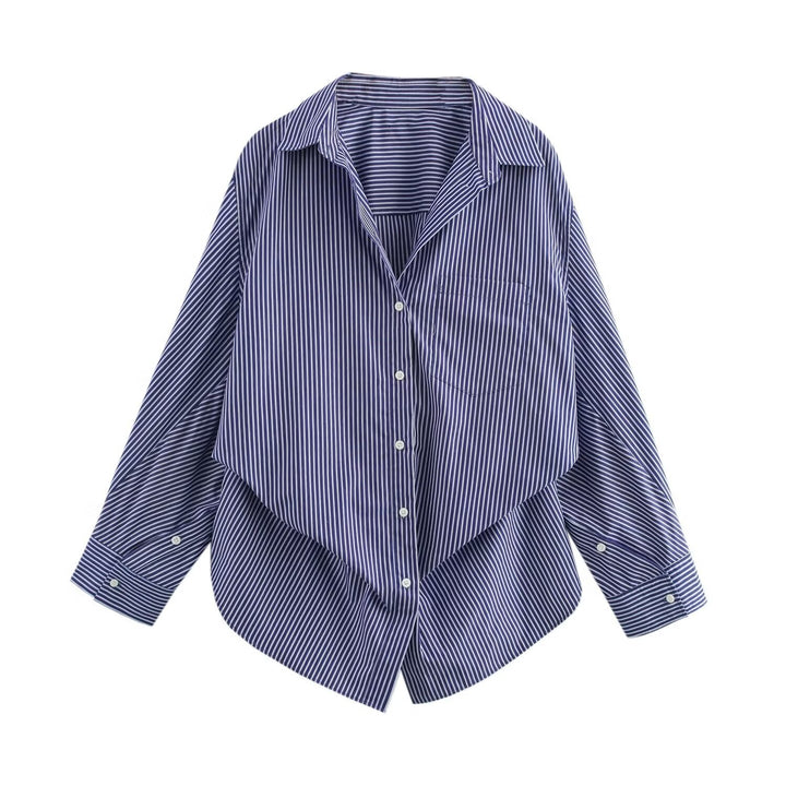 Women's oversized striped shirt with extended back and Kent collar Mune Fashion