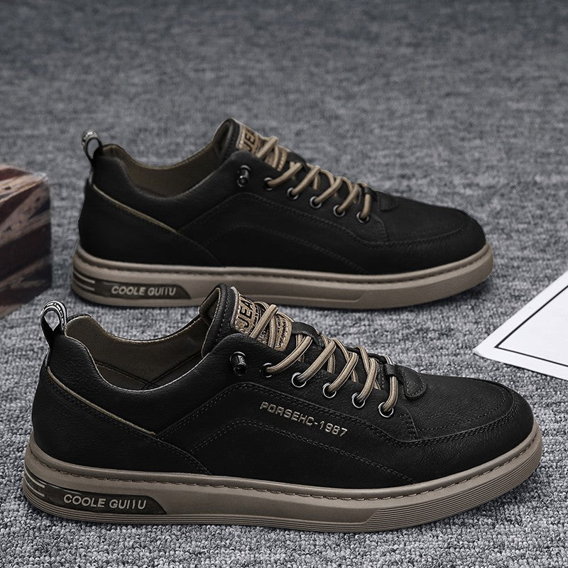 Men's Casual Faux Leather Sneakers with Padded Heel and Textured Rubber Sole Mune Fashion
