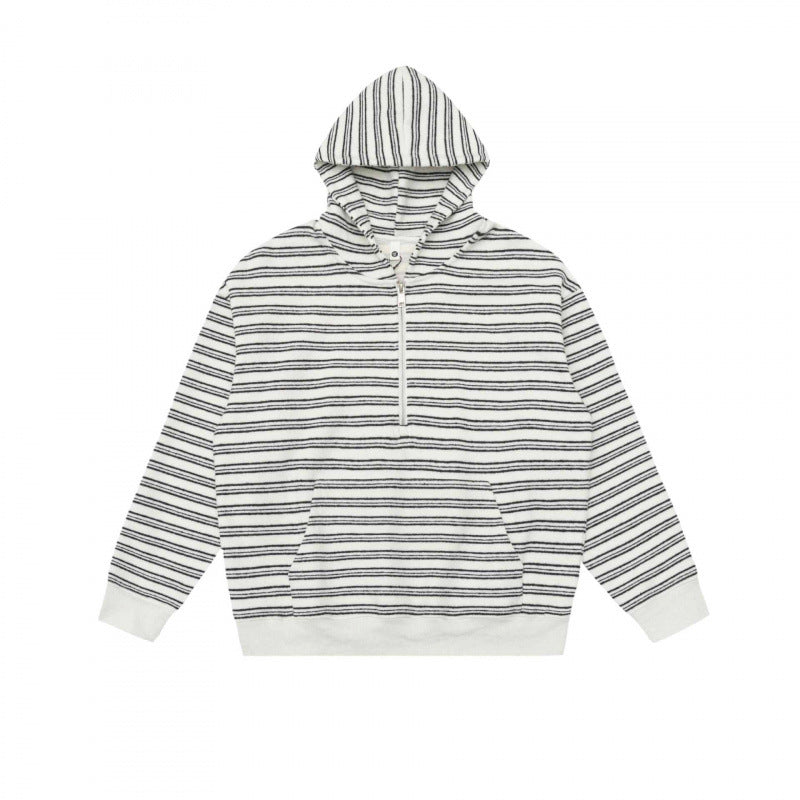 Unisex Oversize Hoodie with Half Zipper, Striped Pattern and Kangaroo Pocket Mune Fashion