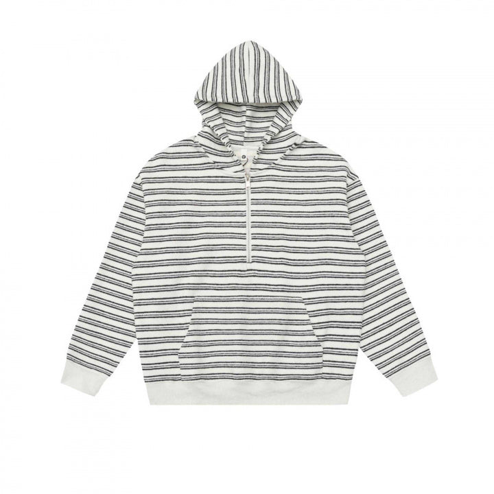 Unisex Oversize Hoodie with Half Zipper, Striped Pattern and Kangaroo Pocket Mune Fashion