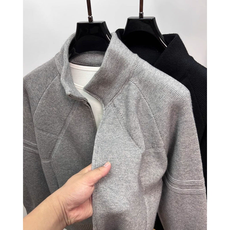 Men's Structured Half-Zip Cardigan with Stand Collar and Raglan Sleeves Mune Fashion