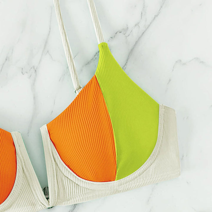 Women's triangle bikini with fashionable color block design and adjustable straps Mune Fashion