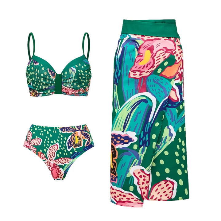 Women's bikini set with colorful maxi skirt and stylish bust area Mune Fashion