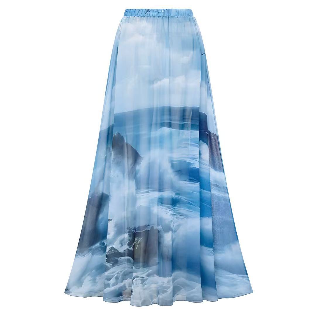 Ladies swimsuit with accompanying ruffle skirt and maritime motif Mune Fashion