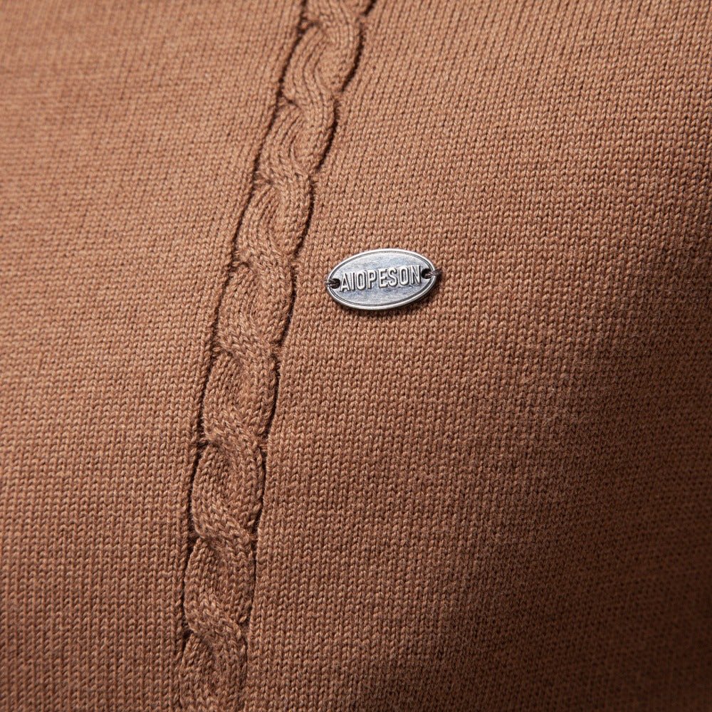 Men's fine knit pullover with half zipper and vertical cable pattern Mune Fashion