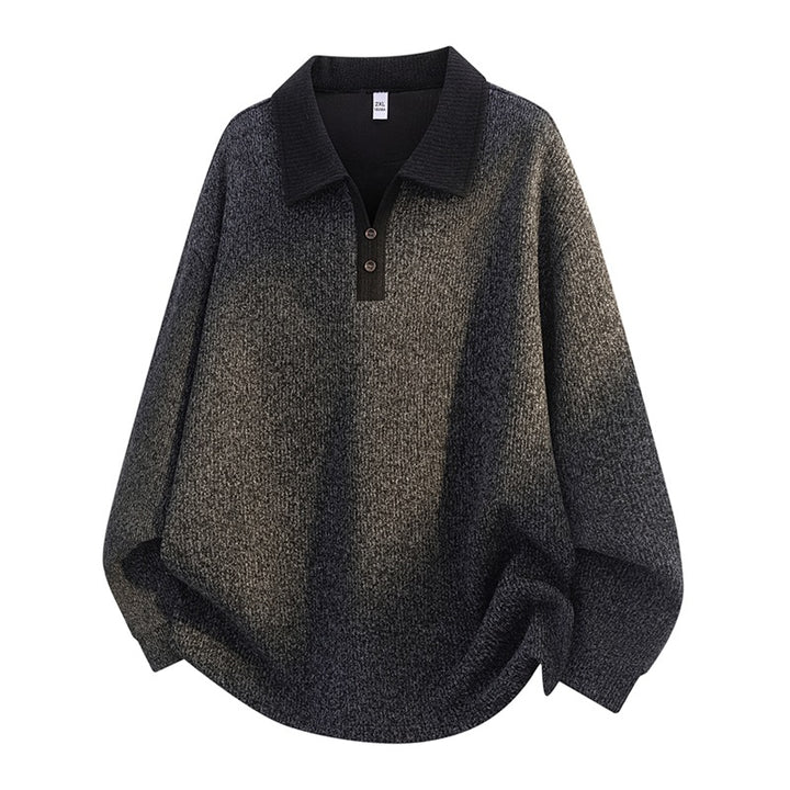 Unisex Oversize Knit Sweater with Contrasting Polo Collar and Half Placket Button Closure Mune Fashion
