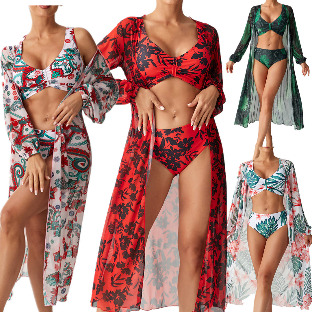 Women Floral Beach Outfit with Transparent Kaftan Mune Fashion