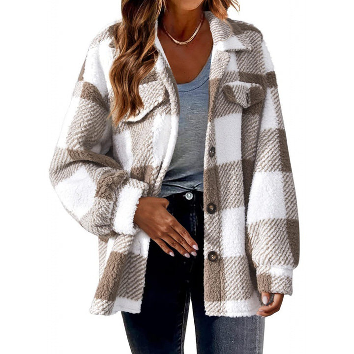 Women's Checkered Teddy Shirt Jacket in Oversized Shacket Style Mune Fashion
