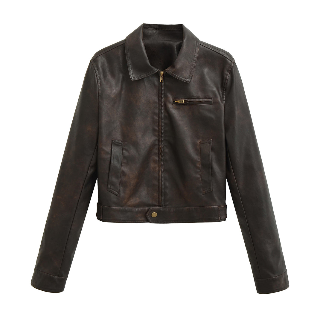 Men's vintage-inspired bomber style leather jacket with zipper and chest pocket Mune Fashion