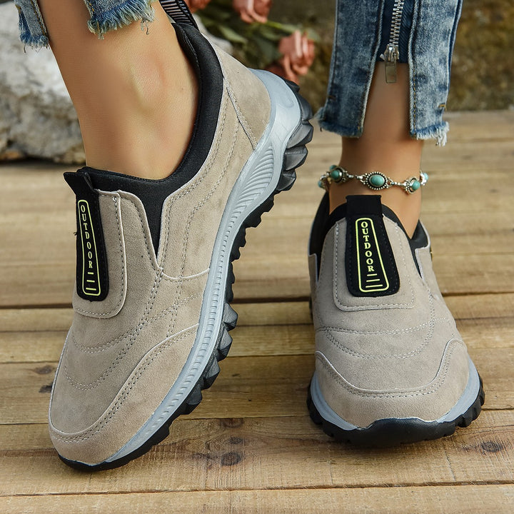 Women's Outdoor Slip-On Sneaker with Robust Lug Profile and Suede Look Mune Fashion